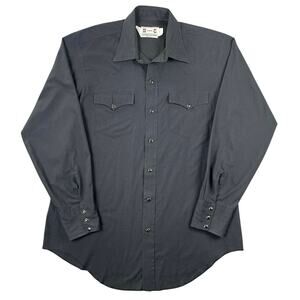 Vintage H Bar C Western Shirt USA Black Snap Button Rockabilly Cowboy - 16.5/35